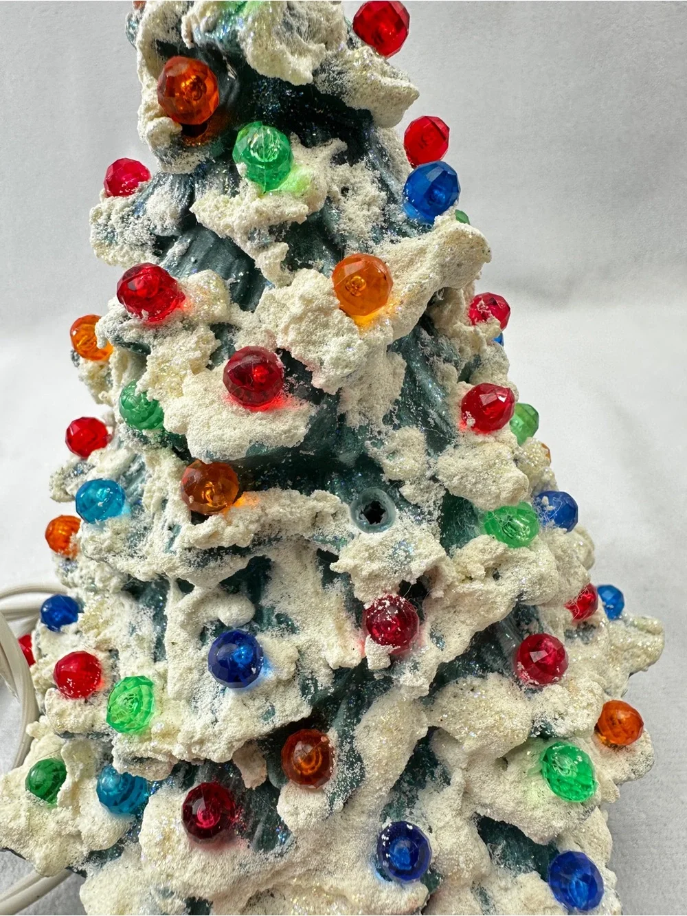 Vintage Christmas Tree Ceramic 1980s Illuminated Bulbs Decoration Green